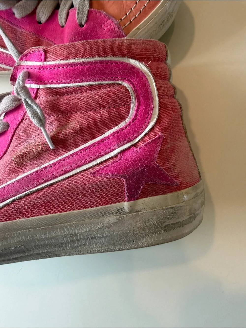 Authentic Golden Goose Pink & Coral High-Top Slide Sneakers